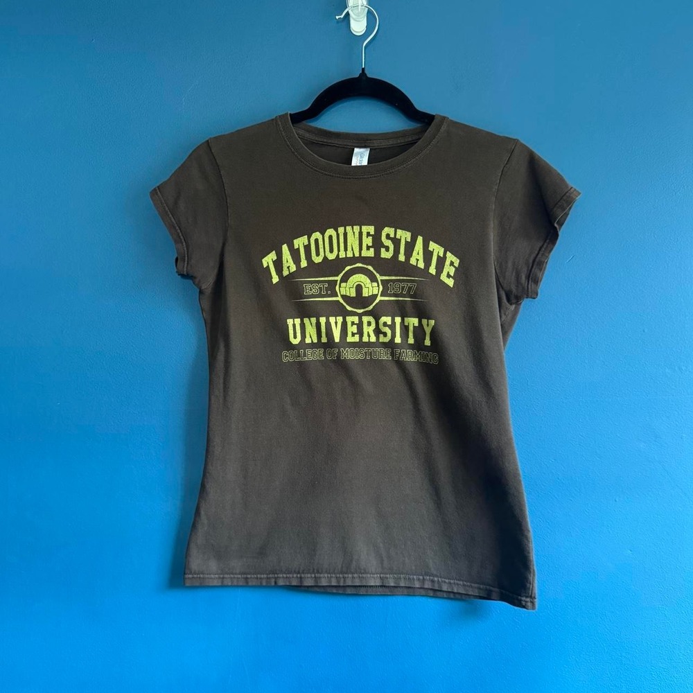 Star Wars Tatooine State Univiersity T Shirt Women's Size Small Brown Fandom